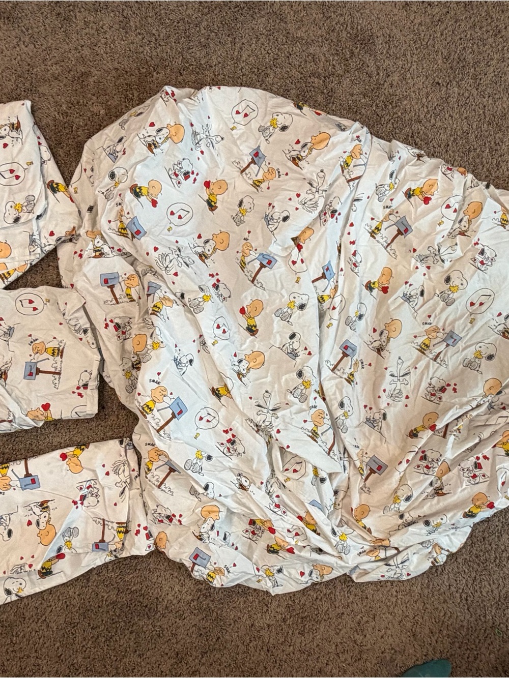 Pottery Barn Kids X Peanuts Full Size Valentines Organic Cotten Sheet Set